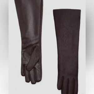 Mango brown long leather gloves with fur